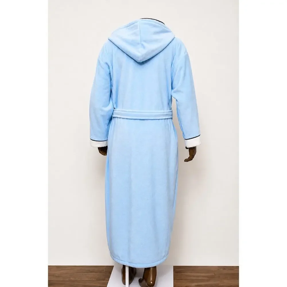 Kids Hooded Bathrobe 100% Cotton Blue 10-12Y Soft Terry Robe Belted - Picture 5 of 7